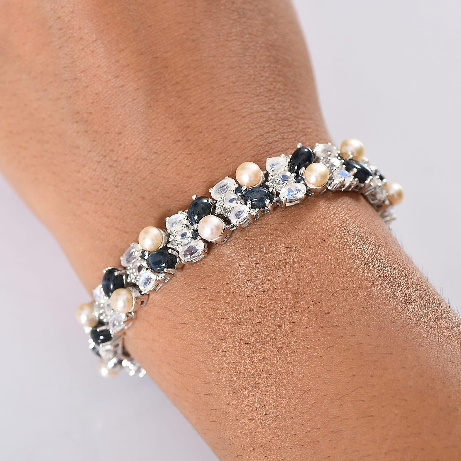 SHOP LC DELIVERING JOY Blue Star Sapphire DF and Multi Gemstone 19.65 ctw Celestial Tapestry Bracelet in Rhodium Over Sterling Silver 6.50 In Christmas Gifts