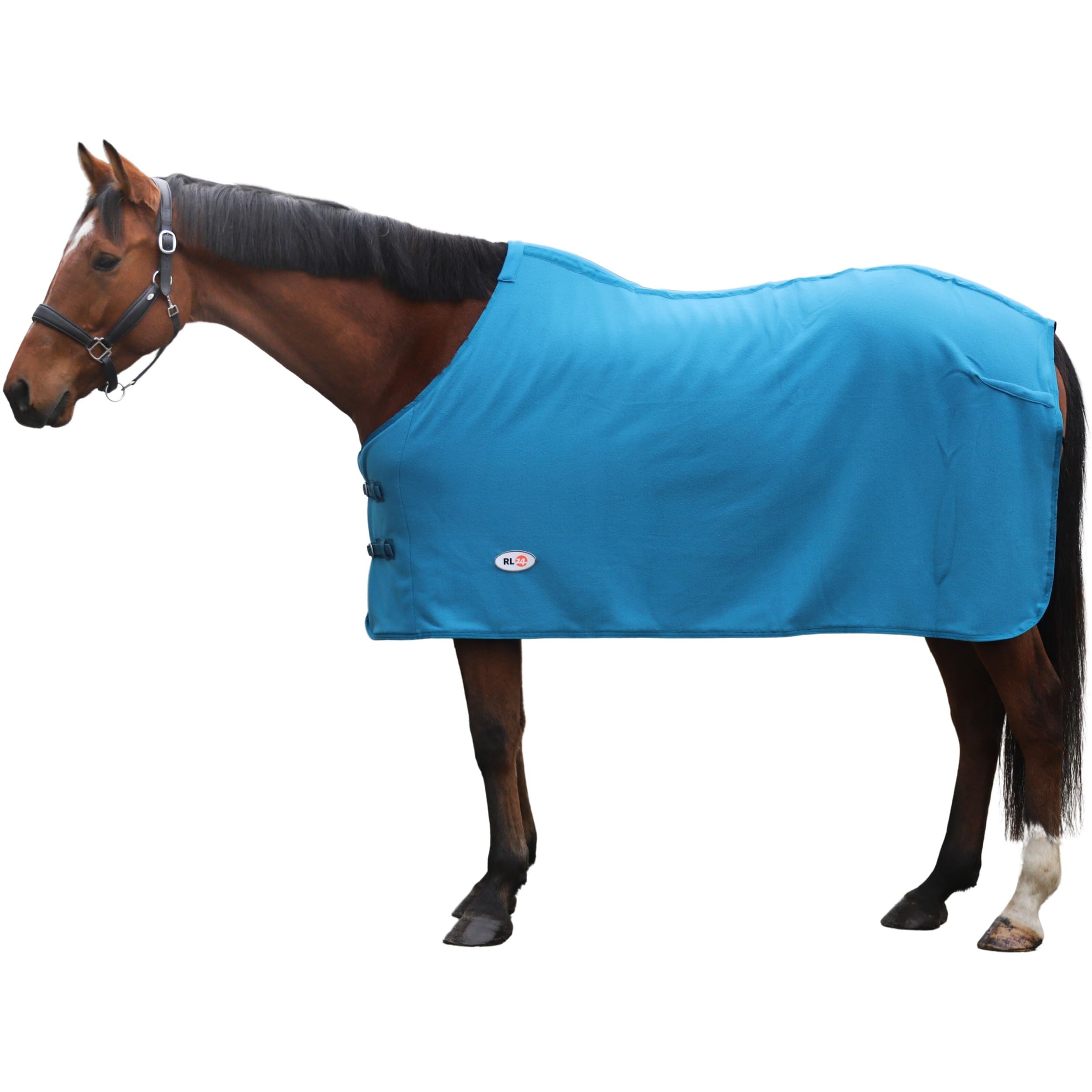 RL24 - Abschwitzdecke Basicline – Pferdedecke mit Schweifkordel, Widerristpolster & Metallverschluss – atmungsaktive Fleecedecke – Pferde Zubehör – Transportdecke in Petrol – 95cm