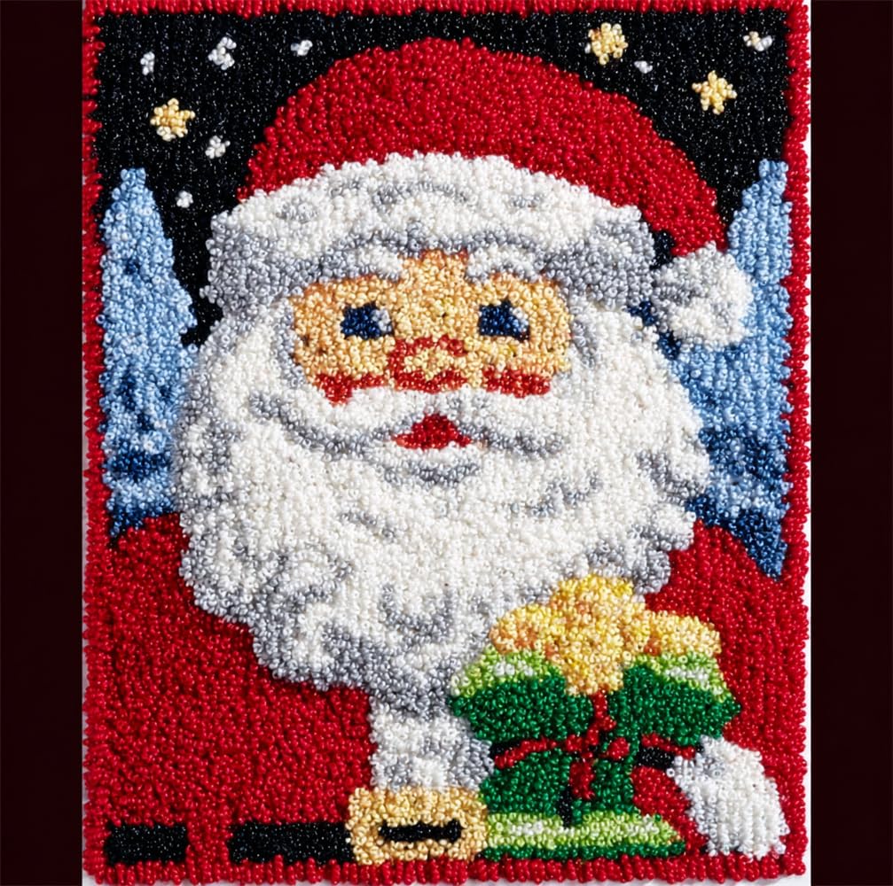Kitquiver Latch Hook Rug Kits Christmas Santa 21X29in/55X75cm Christmas Rug Making Kits For Beginners Adults Kids Tapestry Kits Embroidery Kits Craft Kit Carpet Doormat Creative Gift Home De