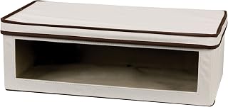 Household Essentials 514 Vision Storage Box - Natural Canvas with Brown Trim - Large