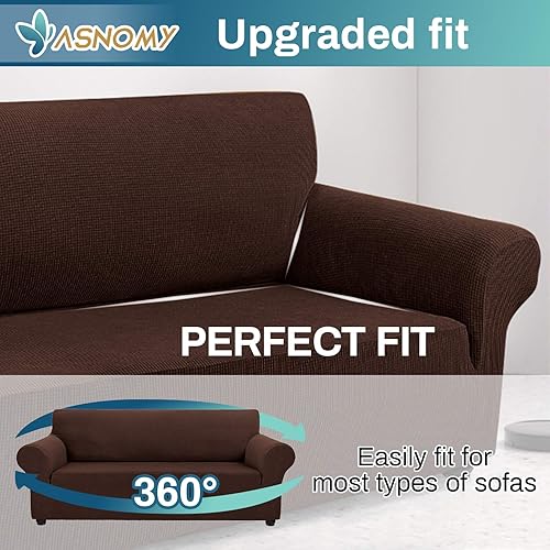 Vista 31 de Asnomy Couch Covers for 3 Cushion Couch Stretch Sofa Covers Slipcovers, Pet Protector Furniture Covers for Dogs Cats Spandex Jacquard Fabric Small