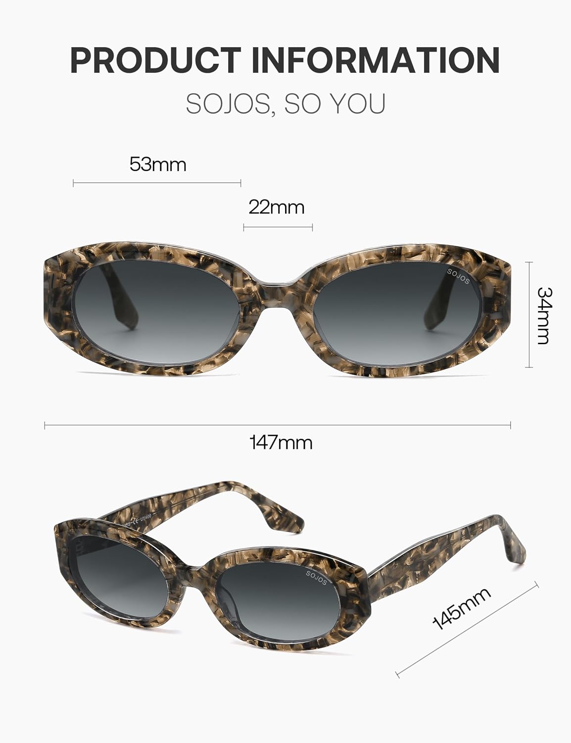 SOJOS Acetate Polarized Sunglasses for Women Oval Cat-Eye Retro Vintage Sun Glasses, Sloane
