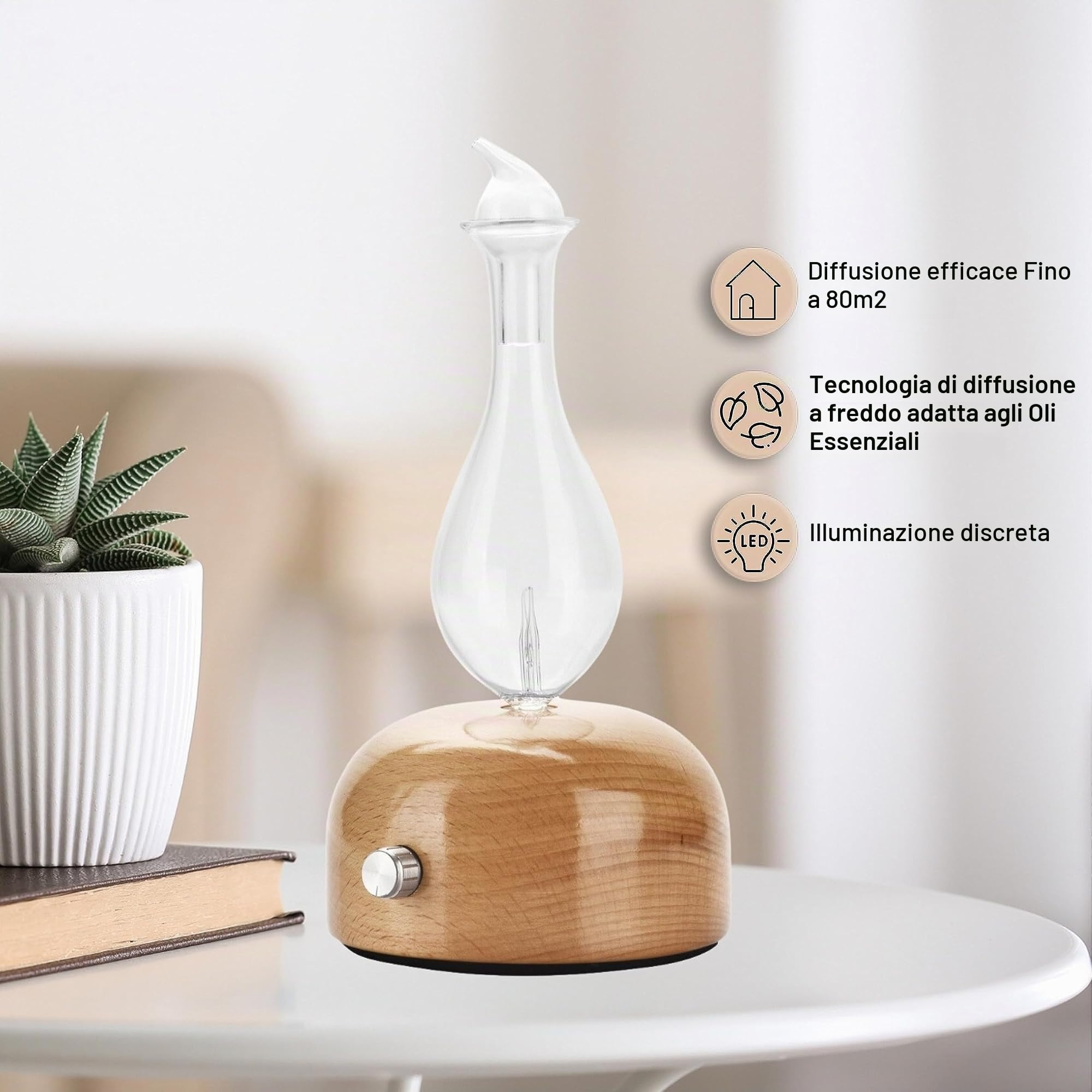 Zen'Arôme Diffusore di oli essenziali tramite nebulizzazione programmabile Aurora-intensità regolabile (fino a 100 m²) e illuminazione a LED-Diffusione a Freddo per Aromaterapia, Timer, Legno, Vetro