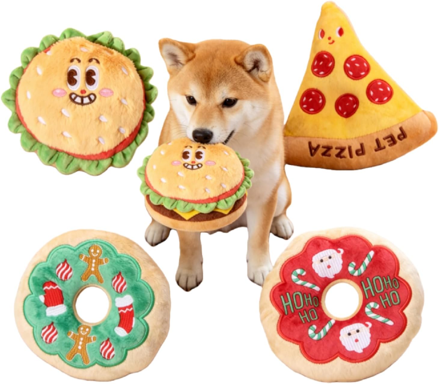 4 Pcs Puppy Toys, Interactive Dog Toys to Keep Them Busy, Dog Squeak Toys for Small, Medium Dogs, Puppy Teething Toys for Gentle Chew, Cute Hamburger Design (Colorful)