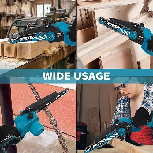Miniatura 7 de RYOJEGK Mini motosierra inalámbrica de 8 y 6 pulgadas, 2 × 4.0 Ah de instalación sin herramientas, pequeña motosierra sin escobillas con 4 guías y