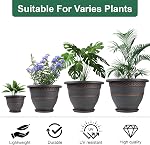 Usocik 4 Pack 16 Inch Large Plant Pots, Plastic Flower Pot for Indoor & Outdoor with Drainage Holes & Saucer, Plaid Pattern Planters Garden Pots for Herbs | Copper plaid PP pots with drainage holes and saucers for large plants porch patio garden and