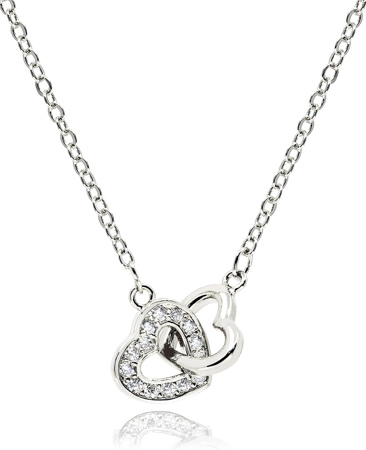 Dainty Double Heart Necklace for Women Gilrs • 14K Gold Plated Mom and Daughter Necklaces • Linked Two Heart Pendant Non Tarnish Choker Jewelry [HN-DB]