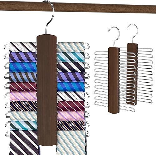 Paquete de 2 ganchos para corbatas, organizador de corbata de madera de alta calidad, capacidad de almacenamiento de 40 sujetadores para armario,