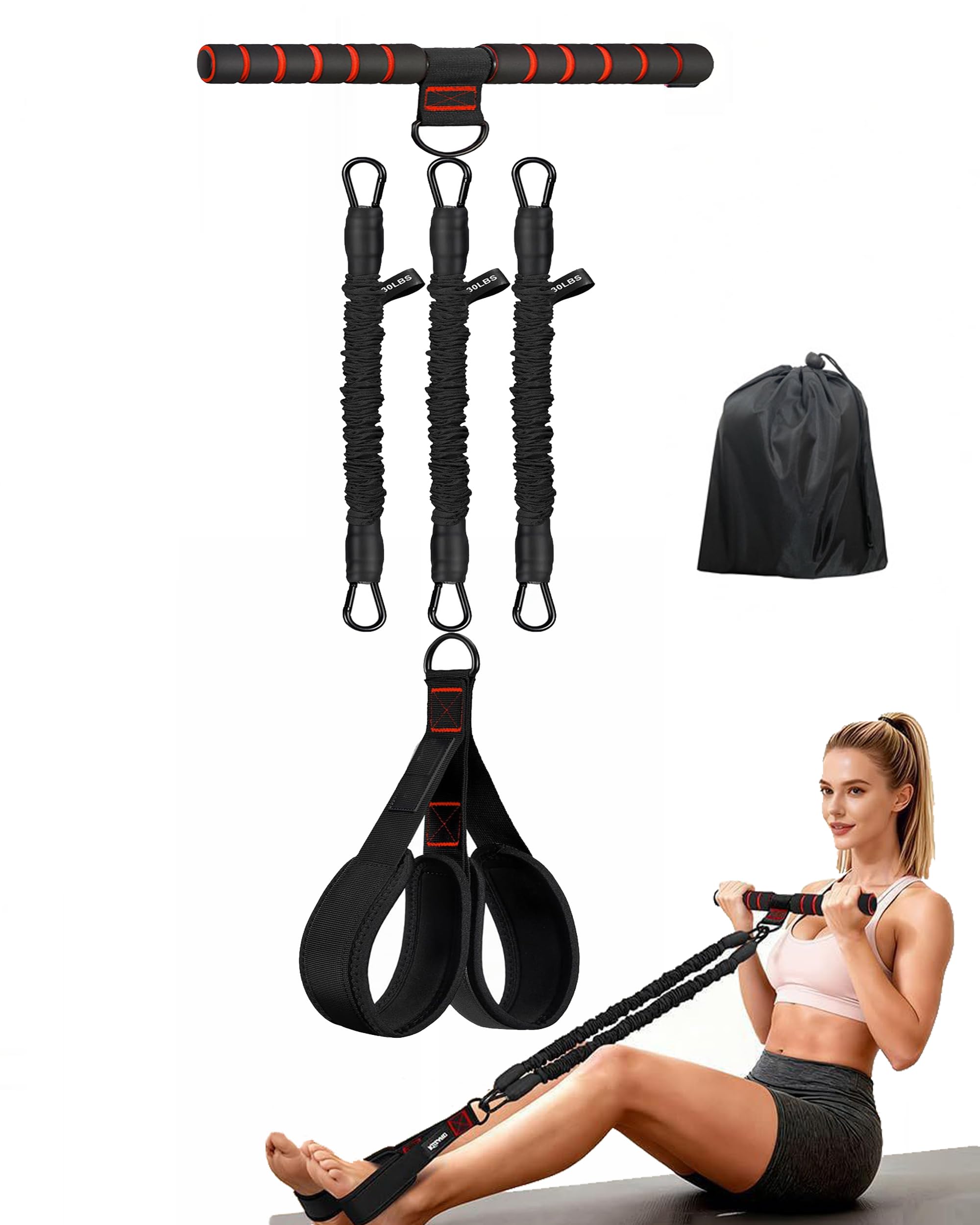 HEHEGE Upgraded Multifunctional Pedal Resistance Band with Handles, 3-Level Adjustable, Home Fitness Gear for Abdominal, Core, Arm & Leg Training, Pilates and Full-Body Strength Workout (black)