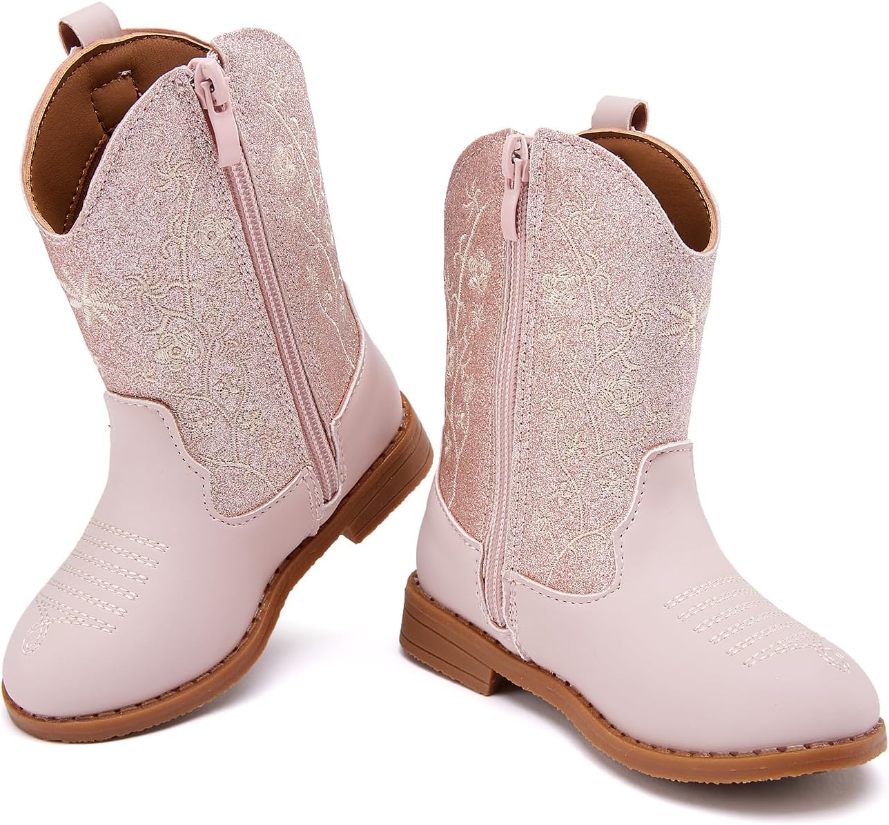 BMCiTYBM Toddler Girls Cowboy Cowgirl Boots Little Kids Pointed Toe Western Boots Mid Calf Side Zipper Riding Shoes for All Seasons (Toddler/Little Kid) - Image 4