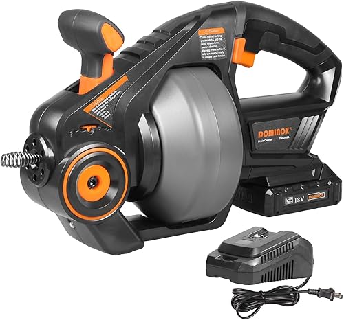 DOMINOX Barrena de drenaje eléctrica con serpientes de fontanería de 25 pies, removedor de obstrucciones de drenaje de serpiente para desatascar