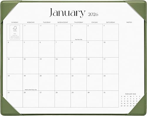 Cabbrix Calendario de escritorio simplificado (verde, 15 x 12 pulgadas)