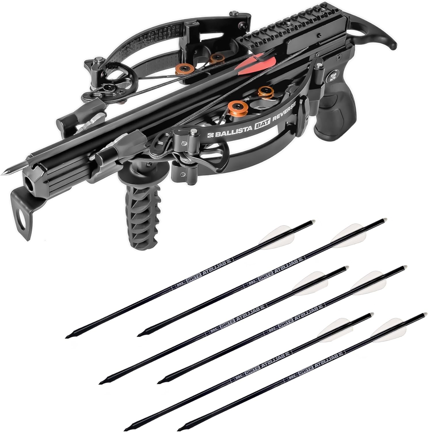 BALLISTA Hunting Bundle: BAT Reverse Draw Compound Mini Crossbow, Small Crossbow for Hunting, Fishing and Target with 13" Sting Bolts