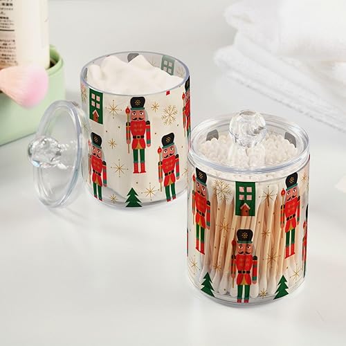 Miniatura 5 de SDMKA Paquete de 2 tarros de boticario para baño, cascanueces de Navidad, dispensador de plástico transparente con tapa para bolas de algodón,