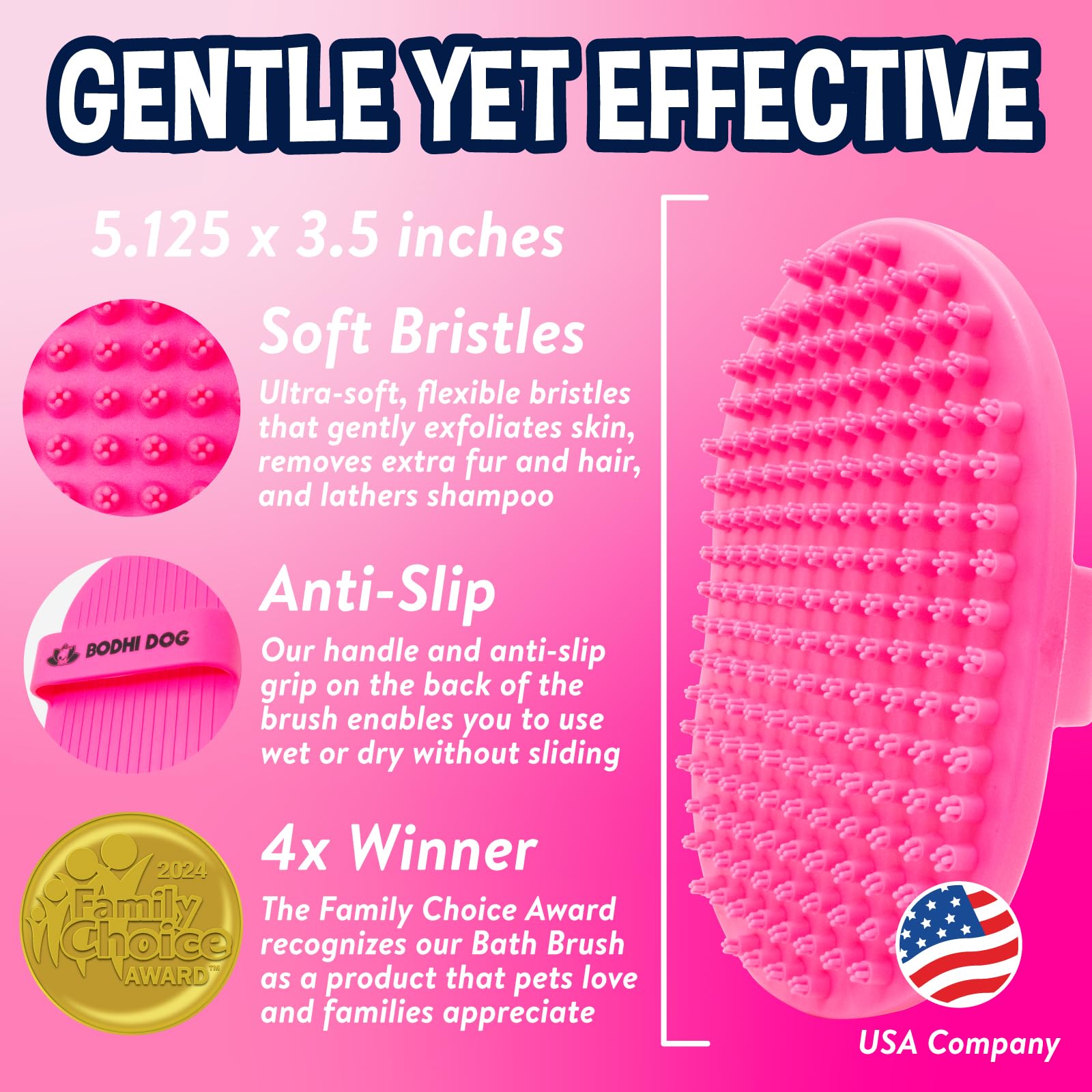 Bodhi Dog Shampoo Brush - Pet Grooming & Bath Supplies for Cats and Dog Bath Brush for Long & Short Hair - Premium Scrubber for Shower, Bathing & Massage - (One Pack, Pink) - image 2