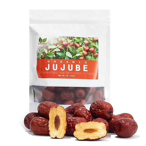 Trxamzy Dátiles rojos chinos de azufaifo seco natural premium, sin OMG, 1 libra, para aperitivos, hornear, té, sopa