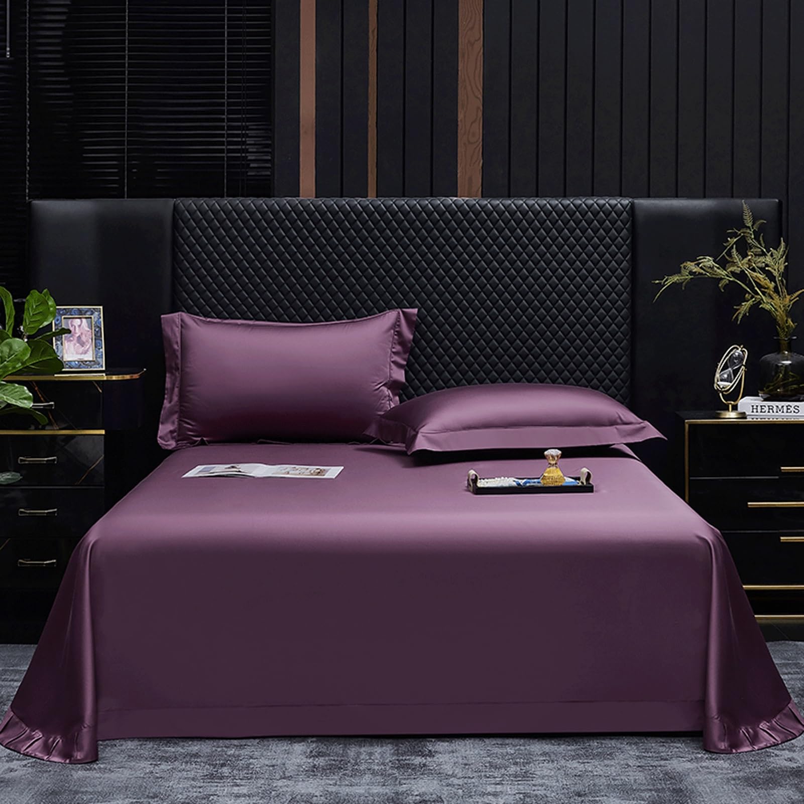 Bettlaken ohne Gummizug aus 100% Baumwolle Fadenzahl 600 Betttuch Haustuch Laken in Luxushotelqualität, Extra Weich und Bequem(Dark Gray,230x245cm)