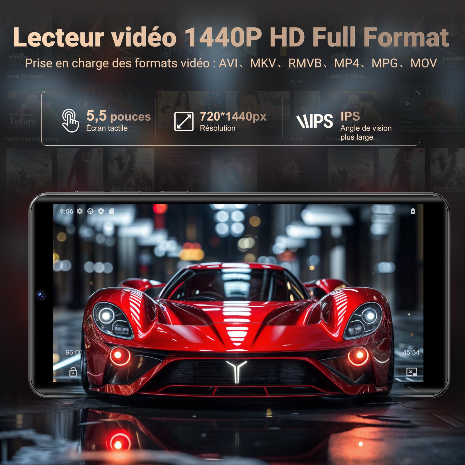 128Go Lecteur MP3 avec WiFi Bluetooth et Caméra, RAM: 4Go, Oilsky Android 13.0 Lecteur de Musique MP3 Spotify avec Haut-Parleur, 5,5'' MP4 écran Tactile 1080P