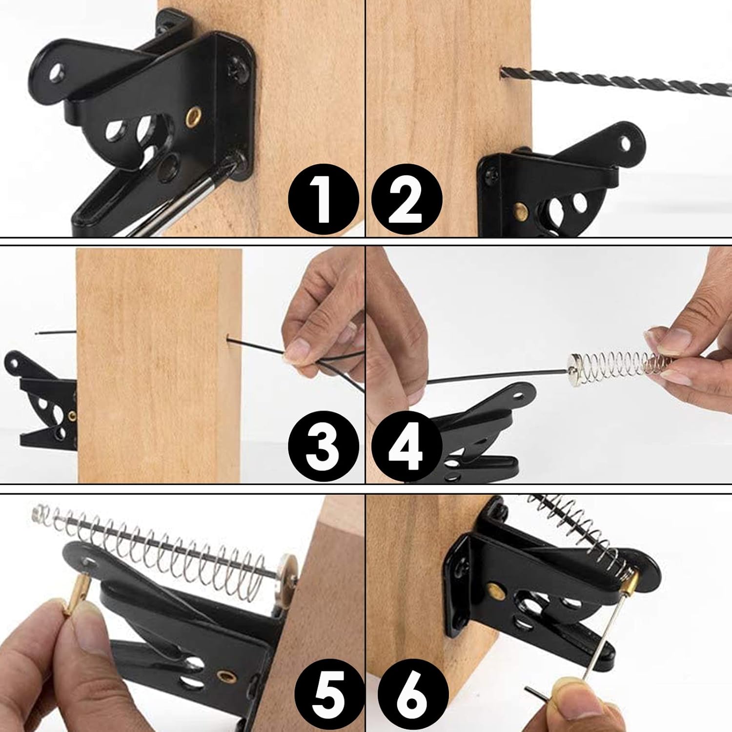 Linkidea Self Locking Gate Gravity Latch, Carbon Steel Spring Loaded with Adjustable Gate Latch Cable Pull, for Metal Wooden Fences (Black Kit) (Short)