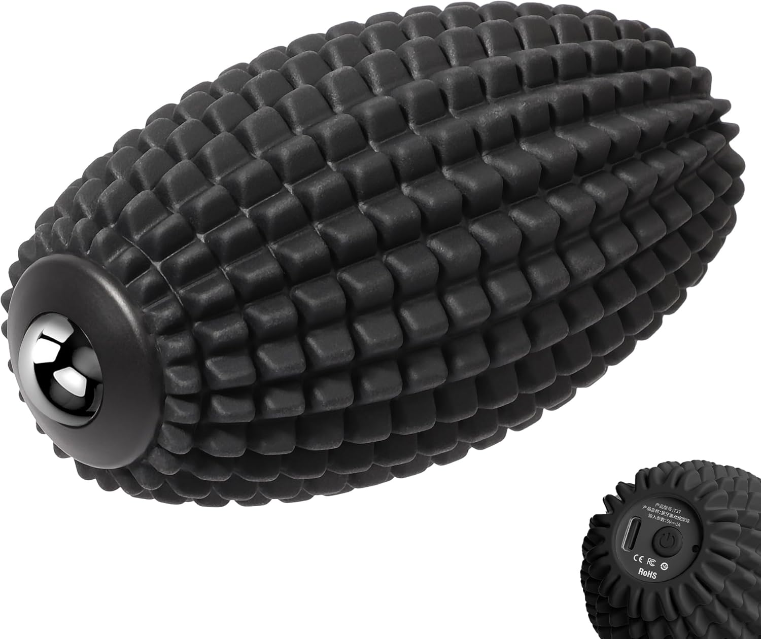 Vibrating Massage Ball for Full Body Relaxation, Silicone Trigger Point Massager Ball for Back, Neck, Foot, Muscle Recovery, Portable Rechargeable Massage Roller, 3 Vibration Modes (Black)