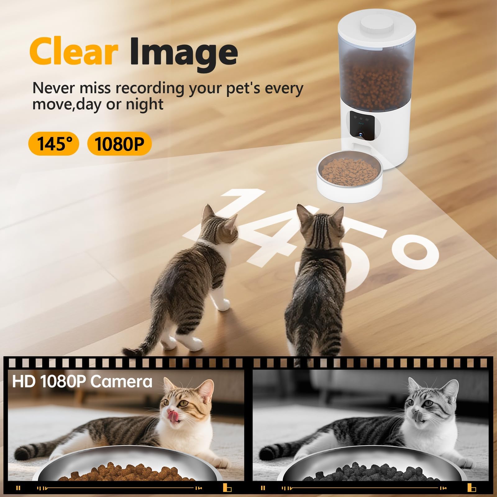 6L Distributore Automatico Cibo Gatti, telecamera WIFI 1080P HD, Ciotola inox, programmabile porzionato, anti-intasamento e chiusura automatica dell'uscita, batteria di riserva