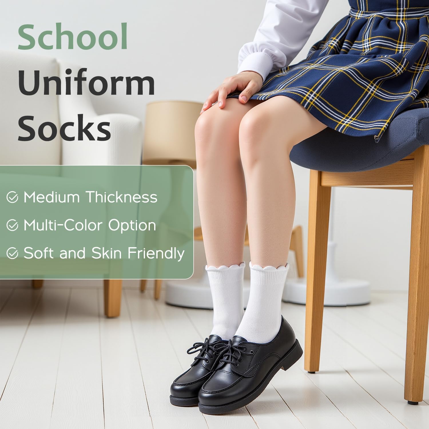 HONGTEYA 6 Pairs Girls White Ruffle Socks School Uniform Dress Socks for Kids Seamless Crew Ankle Cotton Size 2-14 Years - Image 4