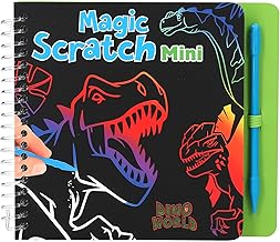 Depesche 12733 Dino World Mini Magic Scratch Book with Cool Dinosaur Motifs for Scratching, Book with Colourful Gradient and Scratch Pen