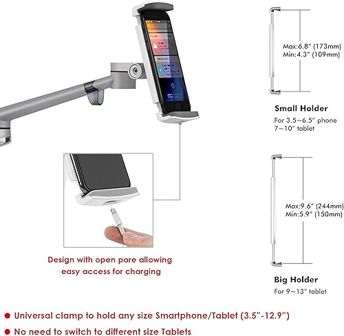 Miniatura 5 de Soporte para tablet para cama, soporte ajustable para tabletaiPad de altura ajustable, diseño giratorio de 360 grados, construcción duradera de alta