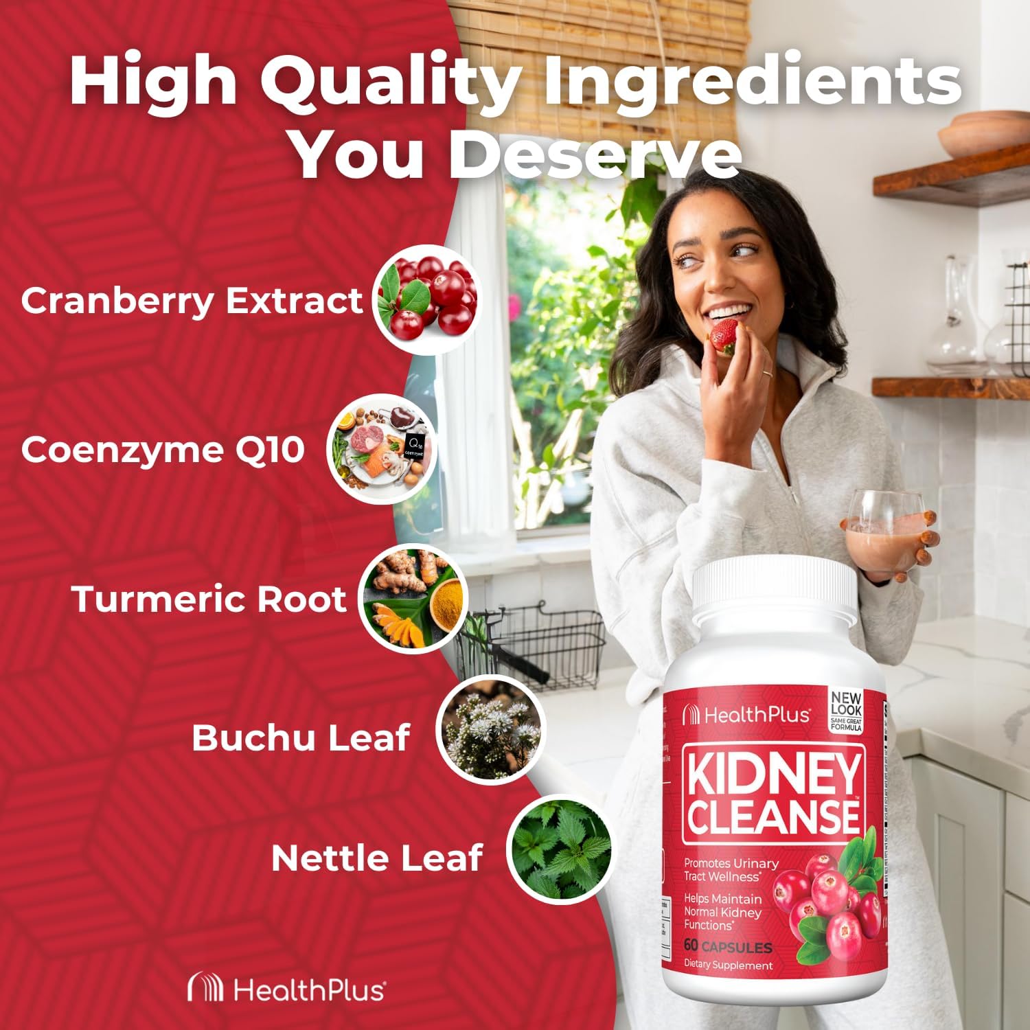 Health Plus Advanced Kidney Cleanse with Cranberry Extract, Turmeric Root and CoQ10, Helps Support Healthy Kidney Function & Urinary Tract Wellness, 60 Capsules - Image 6