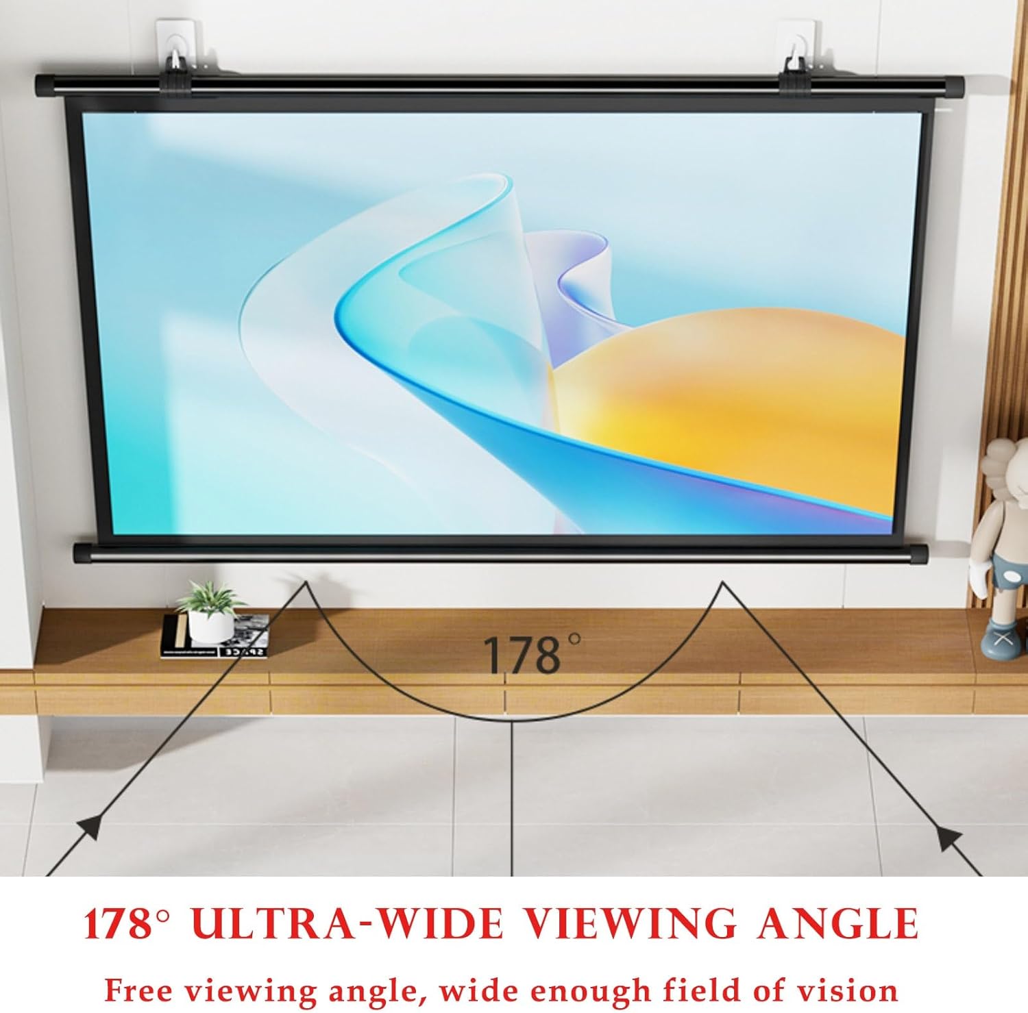 プロジェクター用 ロールスクリーン 折りたたみ 投影スクリーン 視野角178&deg; 大画面 4K解像度 防しわ加工 ホームシアター 壁掛