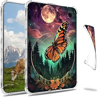 for 7" Kobo Libra Colour ModelN428, 2024 Release Clear Case, Slim Back Shell Anti-Slip Soft TPU Protection Transparent Shockproof Cover for Kobo Libra Colour 7" 2024, Moon Butterfly Forest