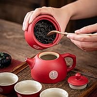 Vista 4 de Juego de té chino de kung fu, juego de taza de té de boda roja de porcelana de doble felicidad, suministros de decoración de boda tradicionales