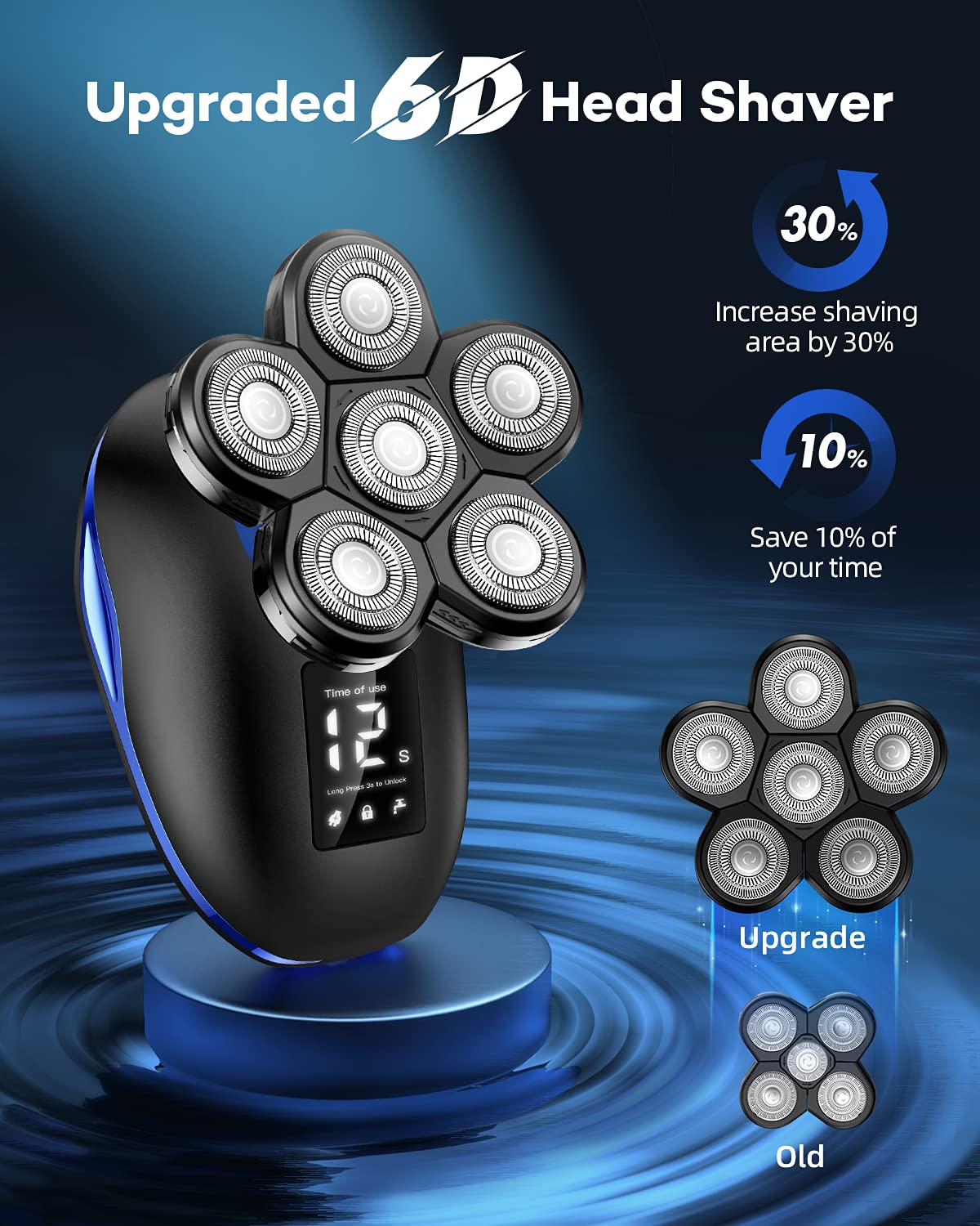 Head Shaver for Men Electric Razor Upgrade 6D Floating Electric Shaver 5 in 1 Wet & Dry Shaver Waterproof Bald Head Shaver LED Display Electric Rotary