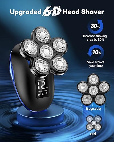 Miniatura 2 de Afeitadora de cabeza para hombre, maquinilla de afeitar eléctrica 6D, flotante, 5 en 1, afeitadora húmeda y seca, impermeable, con pantalla LED,