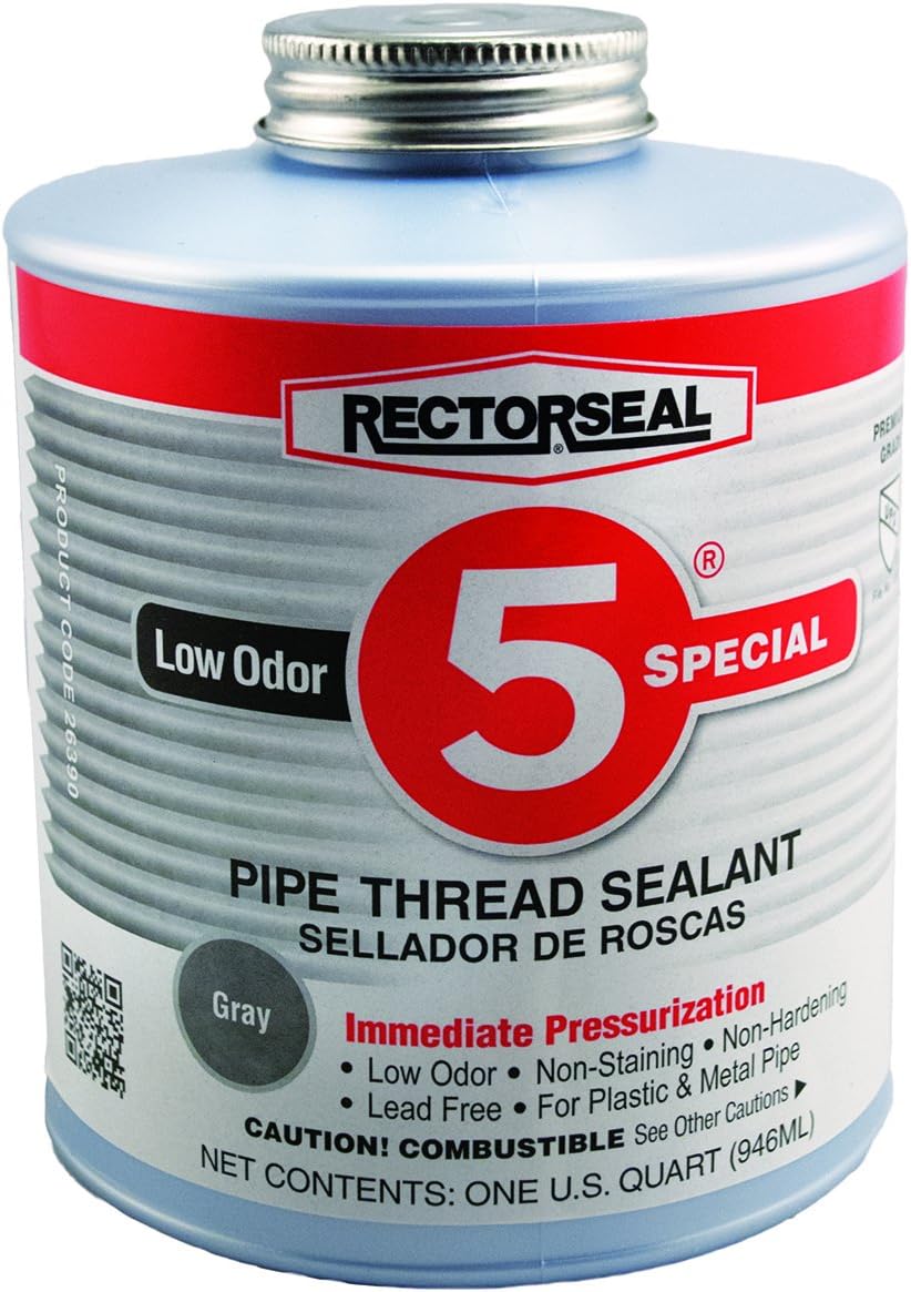 RectorSeal No. 5 26390 Pipe Thread Sealant, Lubricates & Protects Threads, Soft Setting, Slow Drying, & Permits Easy Breakout, Contains No Other Metals, 1 Quart