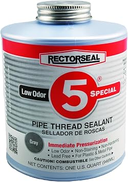 RectorSeal No. 5 26390 Pipe Thread Sealant, Lubricates & Protects Threads, Soft Setting, Slow Drying, Permits Easy Breakout, Contains No Other Metals, 1 Quart