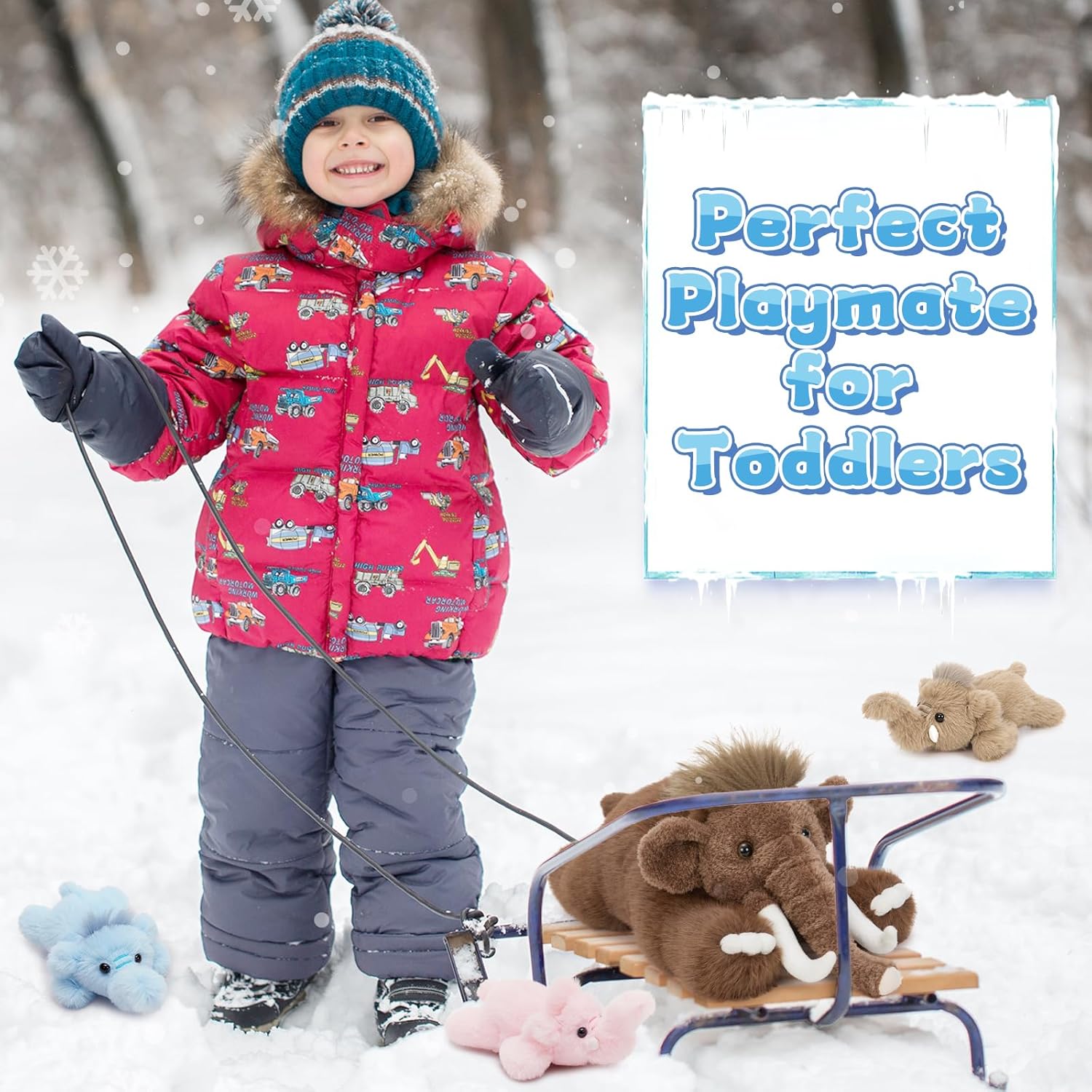 BENINY 4Pcs Woolly Mammoth Plush Toy, Cute 22" Mommy Elephant Stuffed Animal with 3 Babies for Boys Girls Kids, Cuddly Christmas Birthday Gift for Ancient Animal Lover