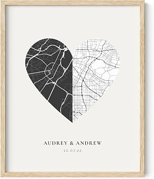 Haus and Hues Custom Heart Shaped Map Poster - Personalized Gift for Him & Her - Unique Couples Poster - Gift for Wedding, Newlyweds, Anniversary, Birthdays, Engagements Day, Wife, or Girlfriend