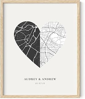 HAUS AND HUES Custom Heart Shaped Map Poster - Personalized Gift for Him & Her - Unique Couples Poster - Gift for Wedding, Newlyweds, Anniversary, Birthdays, Engagements Day, Wife, or Girlfriend