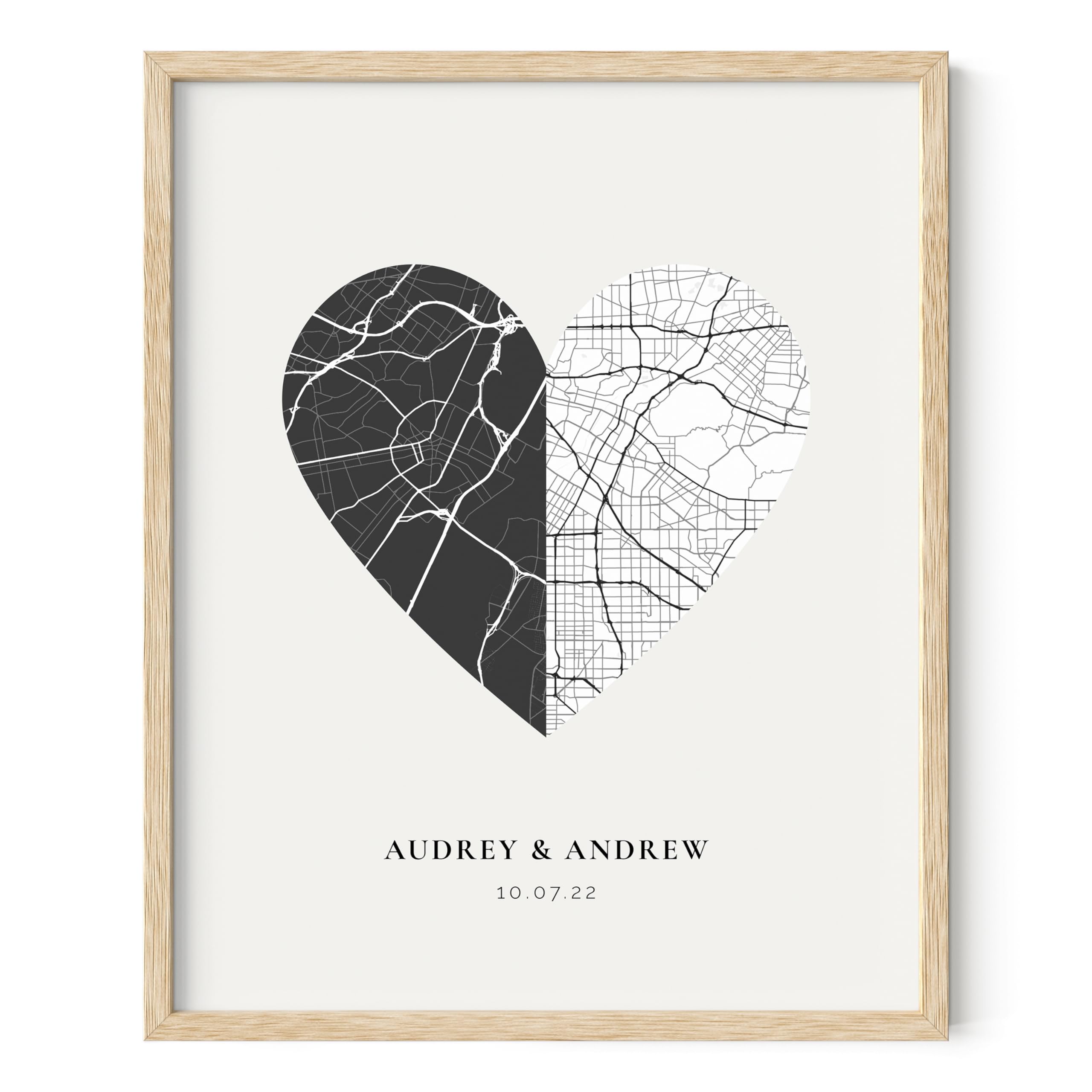 Haus and Hues Custom Heart Shaped Map Poster - Personalized Gift for Him & Her - Unique Couples Poster - Gift for Wedding, Newlyweds, Anniversary,