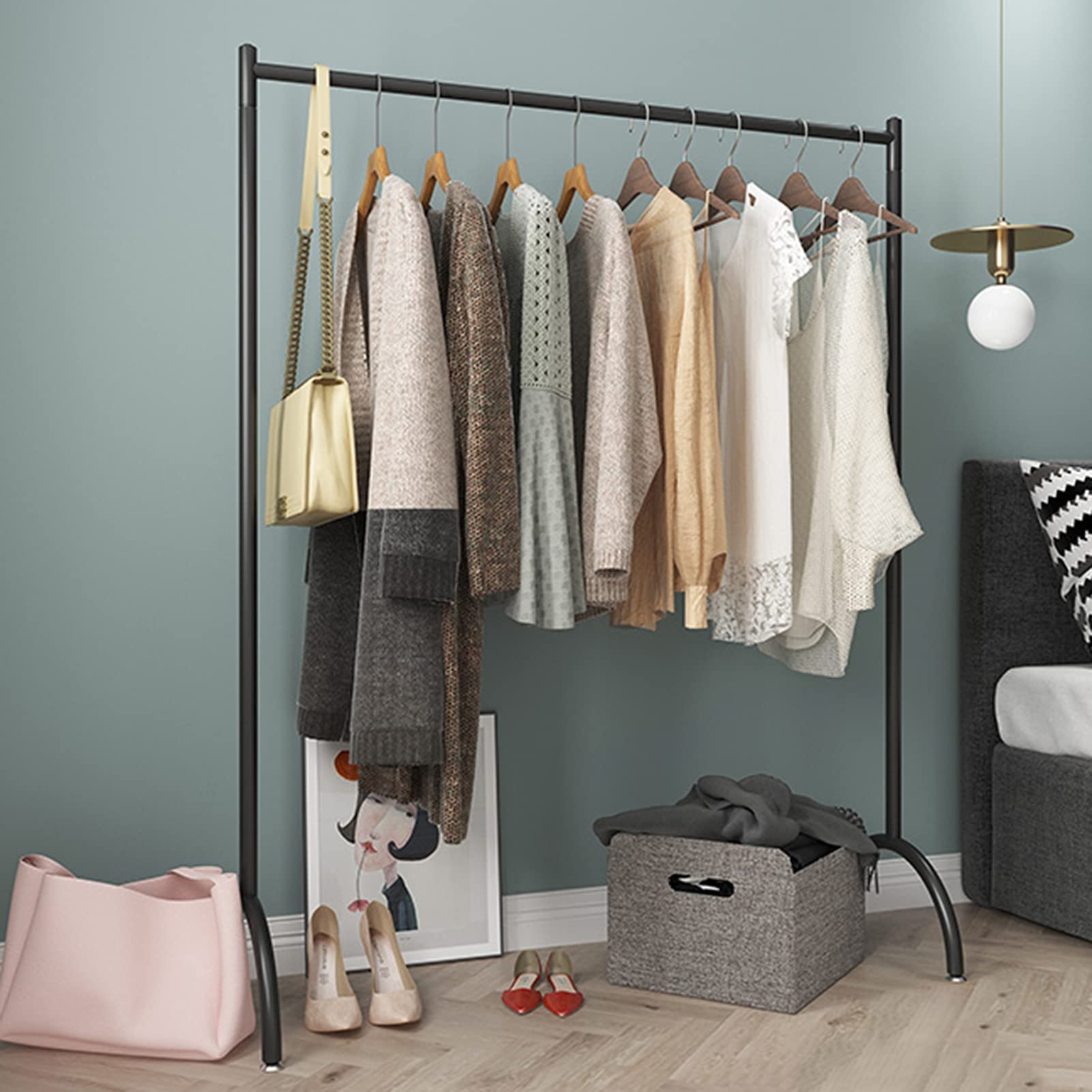 Kleiderständer Nordic Modern Kleiderstange Bodenstehend Metall Kleiderständer Einzelstange Kleiderständer Kleiderständer Für Schlafzimmer Boutique, tragend 80 kg (Größe: 150 x 40 x 150 cm, Farbe: Sc