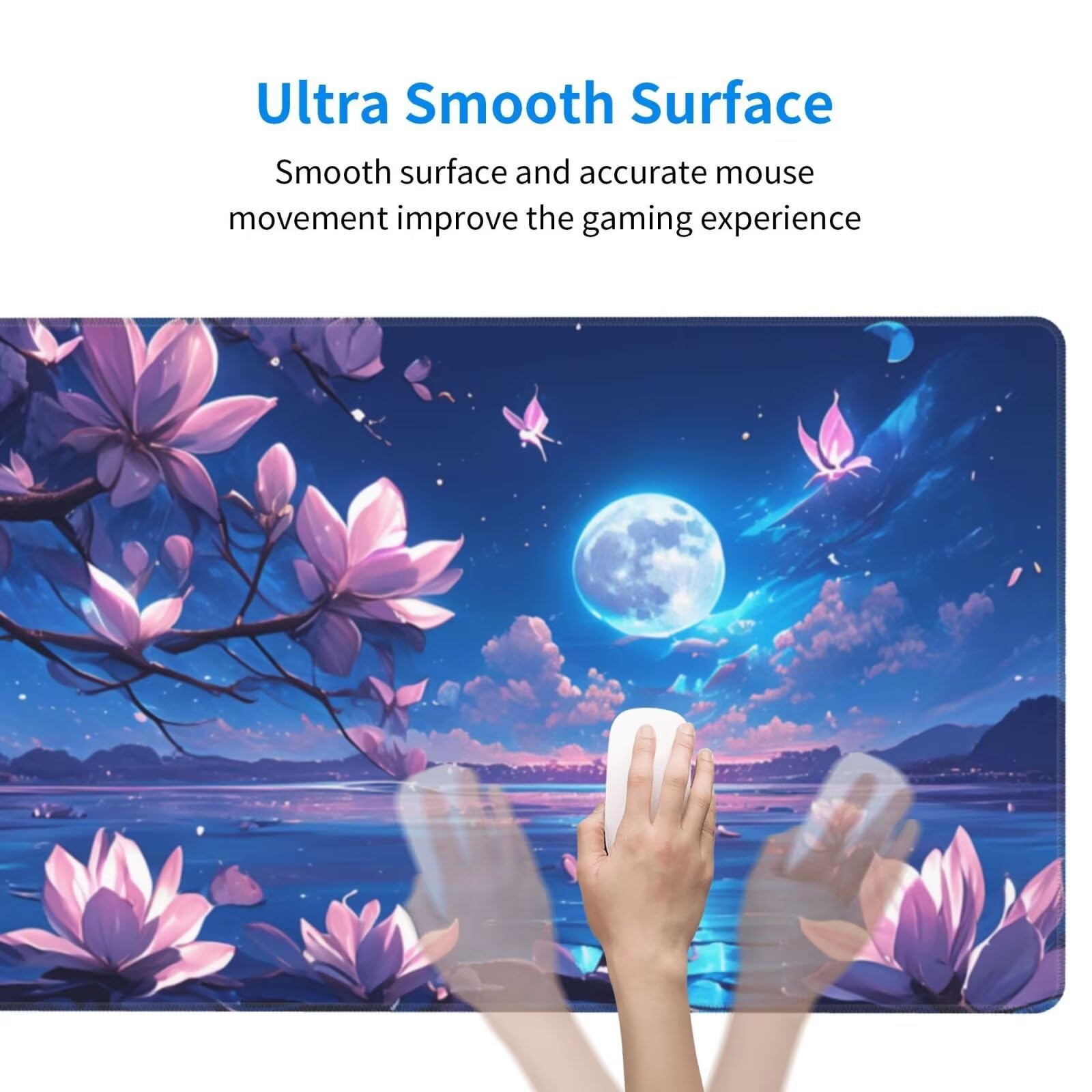 Alfombrilla de Ratón Gaming Grande XXL 1400x600x4mm con Bordes Cosidos, Tela de Micro Tejido, Base de Goma Antideslizante y Mouse Pad, para Teclado Jugadores Escritorio, PC, Oficina Loto Lunar Y6162