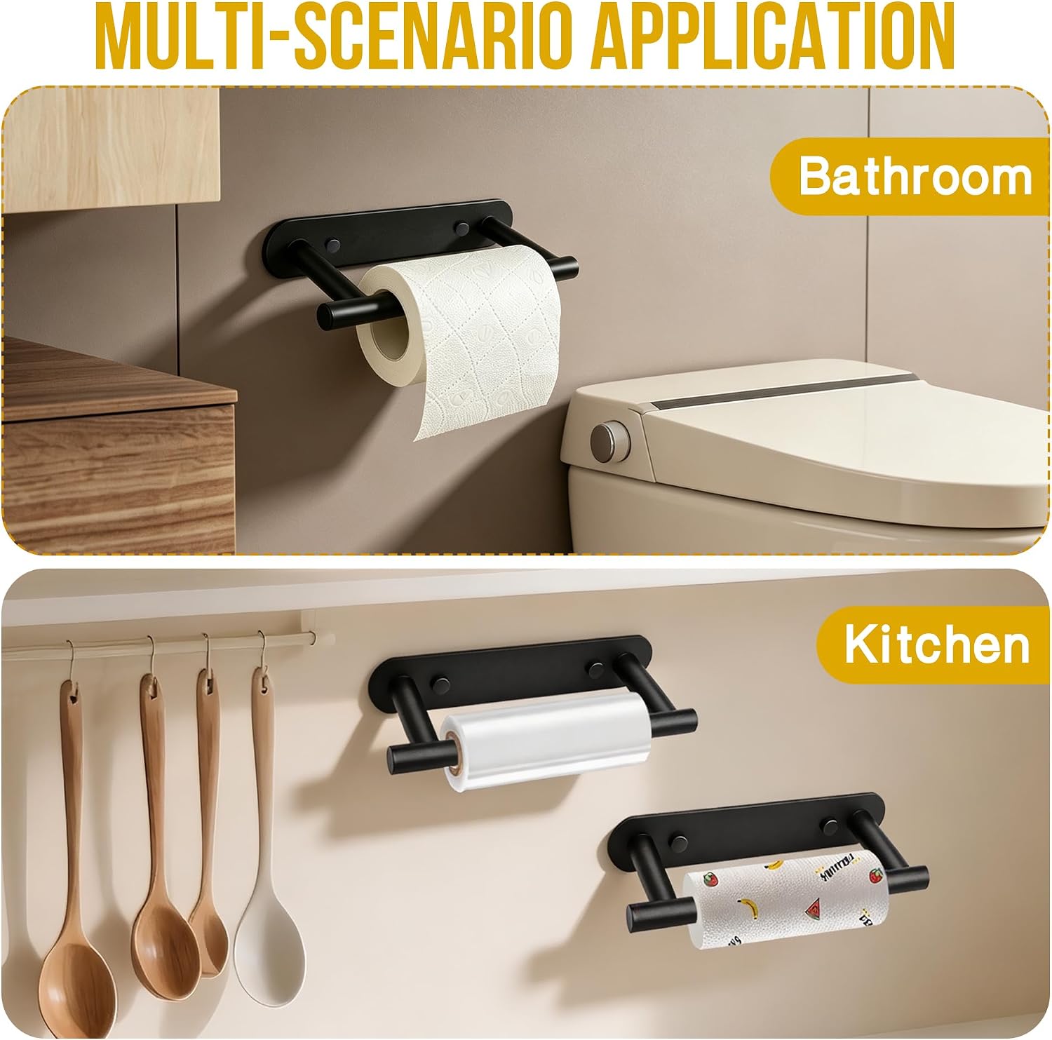 Self Adhesive or Screw in Black Toilet Paper Holder Wall Mount for Bathroom image 5