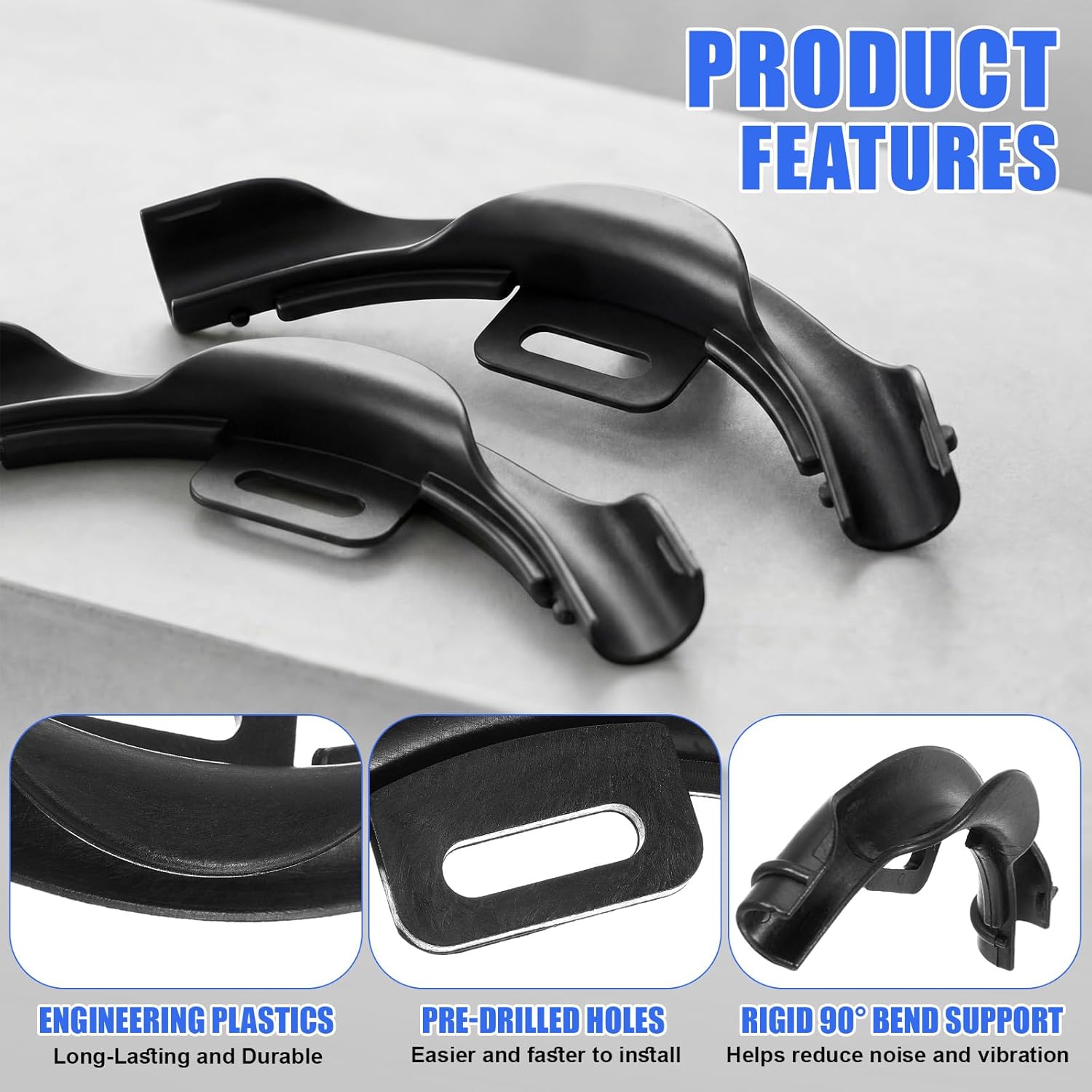 Pushglossy 25 Pack 3/8" - 1/2" Pex Tubing Bend Support with 50 Pcs Half Clamp J-hook, 90 Degree Bend Support for 3/8" - 1/2" Pex Tubing and Corner, Durable Plastic Pipe Supports