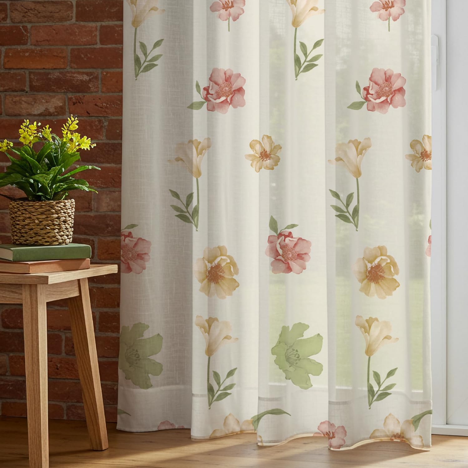 Urban Space Printed Sheer Curtains for Long Door 8 feet, 35-40% Light Filtering Textured Decorative Curtains with Eyelets and TieBack for Living Room, Set of 2 Curtains (Mehek, 8 Feet)-picture-22