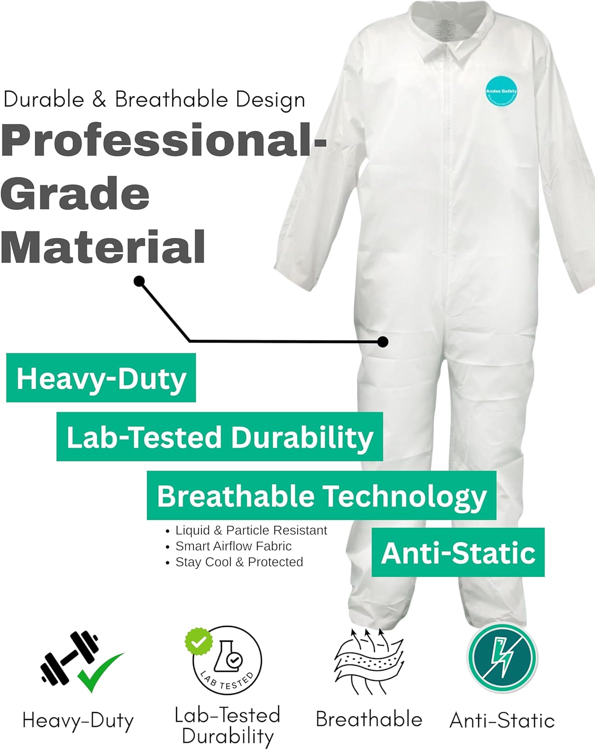 Andes 25 Pack Hazmat Suits, Heavy Duty Paint Suits, Disposable Protective Coveralls with Collar, Elastic Wrists and Ankles