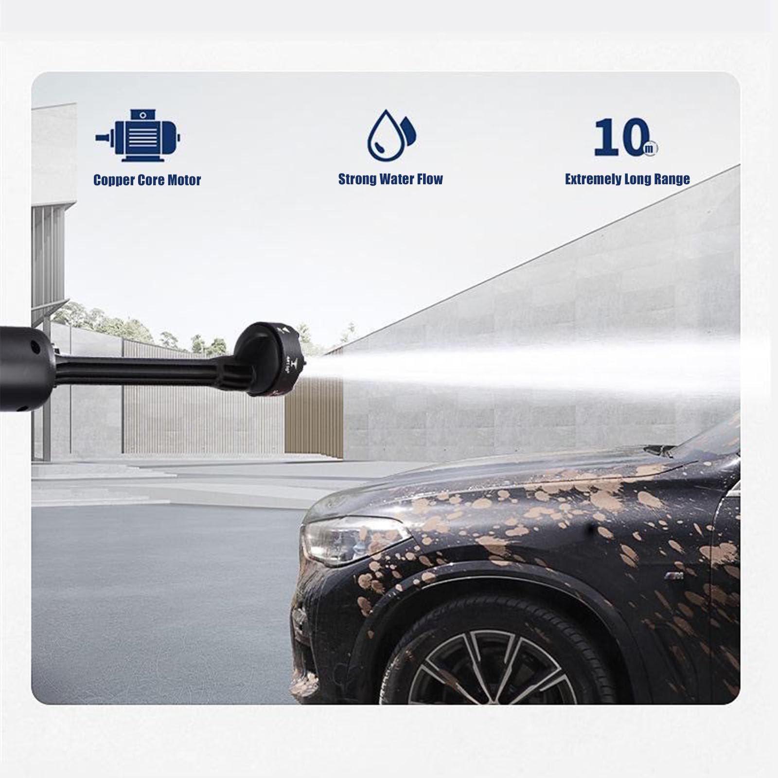 Hidrolimpiadora de Alta Presion Inalámbrica, 2 Niveles Pistola de Agua a Presión Portati, Pantalla LED, Boquilla 6 en 1, Manguera de 10M, 725 PSI Lavadora a Presión Sin Cable con 12000 mAh Baterías