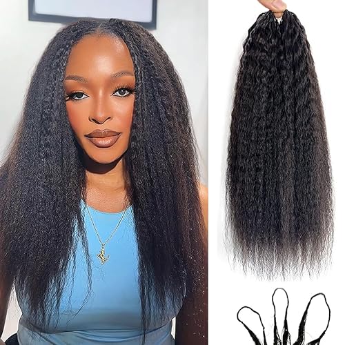 Feather Crochet Hair Kinky Straight Human Hair For Black Women Pre-Separated Knotless Invisble Micro Loop Hair Extensions Crochet Human Hair Yaki For Braiding 22inch 120g
