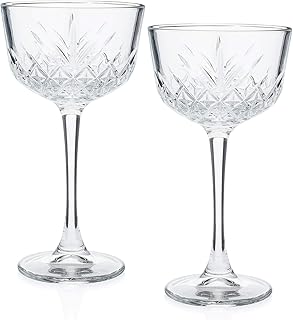 HISTORY COMPANY Nick & Nora Cocktail Glass Set – 1930s New York Speakeasy Coupettes for Craft Cocktails – Vintage-Inspired 2-Piece Barware (Gift Box Collection)
