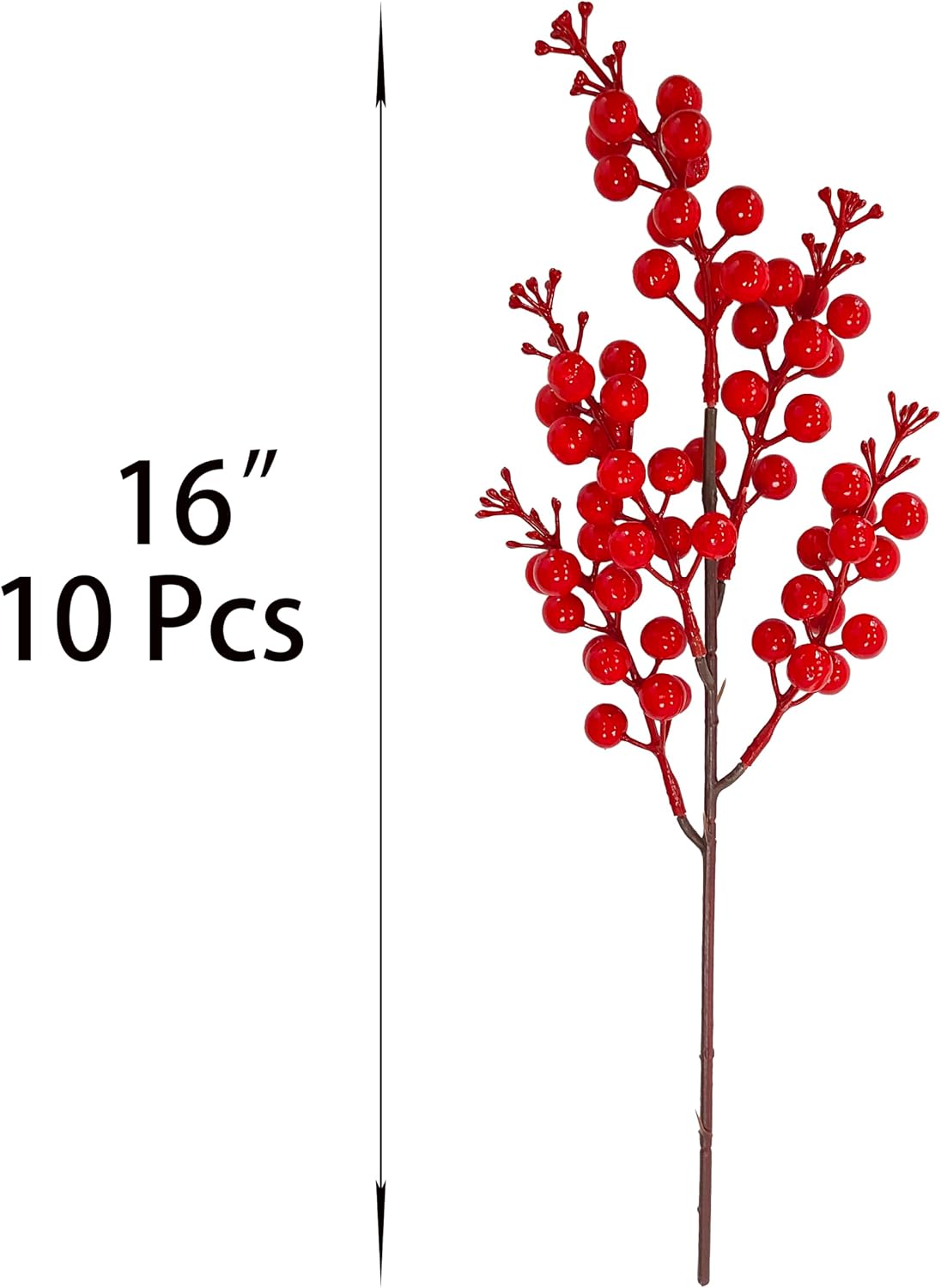 ATFL 10 Pcs Artificial Red Berries Long Stems for Christmas,16" Fake Faux Waterproof Berry Branches for Home Holiday Wedding DIY Crafts Decor